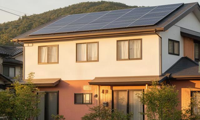 瑞浪市M様邸のリノベーション住宅と屋根上の太陽光パネル